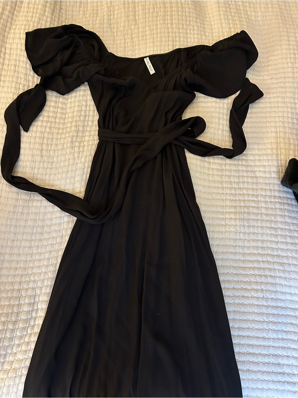 Rachal Pally Elegant Black Off-Shoulder Tie-Waist Maxi Dress
